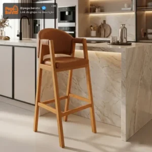 Banqueta Liz Alta Madeira Maciça C/ Braços Encosto Corino - Imagem 1