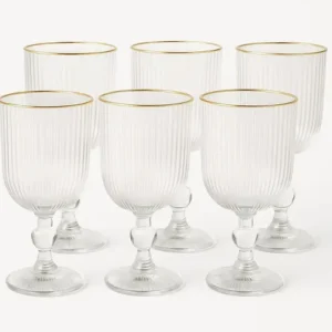Kit de 6 Taças de Vidro Canelado com Borda Dourada para Água, Vinho e Suco Pratitudo Essencial Versalhes Gold 340 mL - Imagem 12