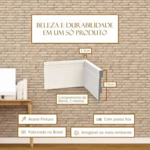 Kit 15 Barras Rodapé Poliestireno Frisado 15 Cm Altura Casa - Imagem 12