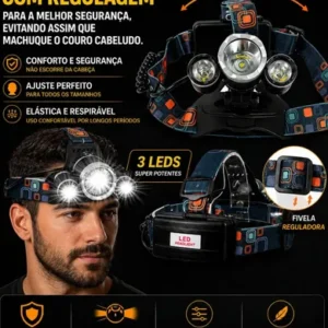 Lanterna De Cabeça Led Recarregável Farol Bike 3 Leds Zoom 300m Alta Potência Pesca Trilha Camping - Imagem 5