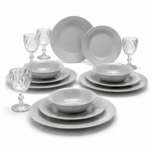 Aparelho De Jantar 16 Peças De Vidro Cinza Com Taça Diamond Conjunto Mesa Posta Completo Jogo De Pratos E Taças Sayonara - Imagem 3
