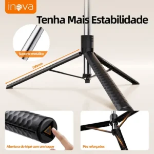 Tripé Extensível Profissional Para Celular 1,9m, Bastão De Selfie Dobrável Portátil Com Controle Remoto Bluetooth E Alça Equilíbrio , Rotação 360°, Parafuso 1/4 Compatível Câmeras, Gopro,ios E Android - Imagem 8