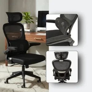 cadeira de Escritório ergonomica movel Veneza I-100 Cor Preto Com Suporte Lombar Apoio De Cabeça Estofado Mesh giratoria - Imagem 8