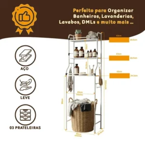 Estante Multiuso Aço Lavanderia com Prateleira Organizador De Banheiro Vaso Sanitário - Imagem 2