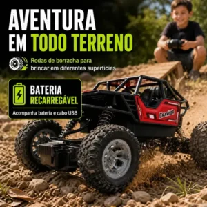 Carrinho Controle Remoto Jipe Carro Grande Off Road Com Bateria Recarregável Amortecedores Big Foot Estilo 4x4 Atacarejo Kids - Imagem 4