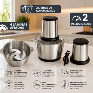 Multiprocessador Alimento Moedor Triturador Eletrico 2l Inox - Imagem 3