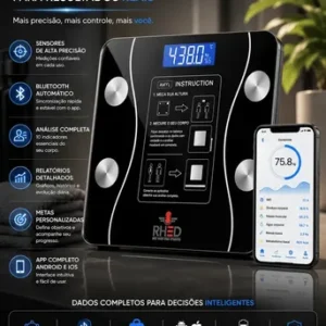 Balança Digital Bioimpedância Profissional smart imc 180kg Bluetooth Corporal Aparelho Alta Capacidade aplicativo App para Android e para IOS Balança De Banheiro Academia - Imagem 7