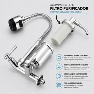 Torneira Gourmet Luxo Com Filtro Puficador Flexível Cozinha Parede 2 Jatos Cor Cromada - Marca Camperluz - Imagem 4