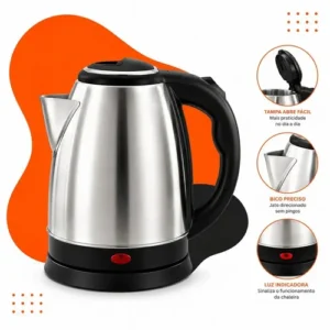 Chaleira Jarra Elétrica 1,8l Litros Em Inox Desligamento Automático Aquecimento Rápido Segura Café Chá Fácil Abertura Alça Viacruz - Imagem 8