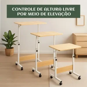 Mesa Lateral Ergonômica Multiuso Com Altura Regulavel E Rodinhas Mesinha Notebook Laptop Cama Sofá Ajustavel Cor Madeira Luvinco - Imagem 6