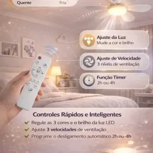 Ventilador de Teto 60W Silencioso Lâmpada Forte com LED, Controle e 6 Pás Soquete E27 Para Residencial Comercial Interno Externo Quarto Sala Cozinha Escritório Gourmet Apartamento Casa - Commlite - Imagem 7