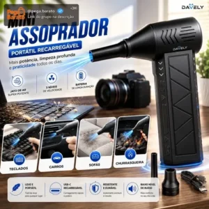 Mini Ventilador Soprador Ar Turbo 130000rpm Assoprador Sem Fio Recarregável Usb 3 Níveis Jato Forte Portátil Multiuso Limpeza Teclado Carro Acende Churrasqueira Davely - Imagem 1