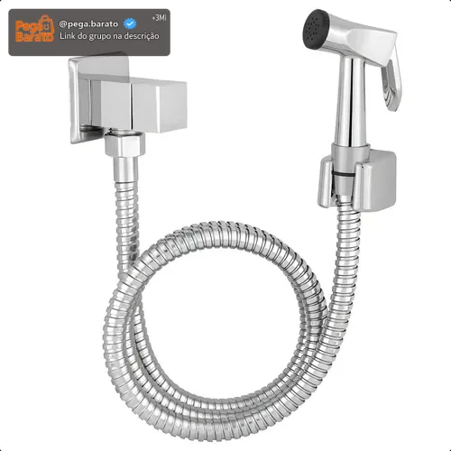 Ducha Higiênica Quadrada Luxo Cromada com Mangueira de 1.2m