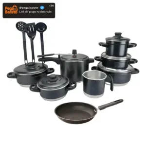 Jogo de Panelas Extra Forte Luxo 12 Peças com Panela de Pressão e Frigideira Antiaderente Preto Craqueado - Imagem 1