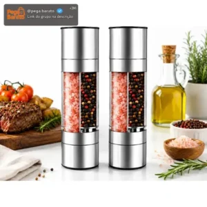Kit 2 Moedor De Pimenta Sal Grosso Tempero 2 Em 1 Inox - Imagem 1