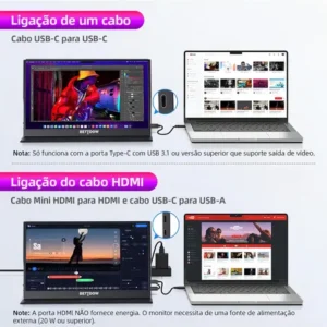 Monitor Portátil Gamer Bettdow 15.6'' Full HD 60Hz IPS Compatível 4K Preto - Imagem 9