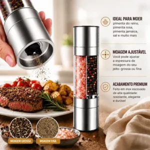 Kit 2 Moedor De Pimenta Sal Grosso Tempero 2 Em 1 Inox - Imagem 4