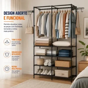 Closet Aberto IRSINA 2 Divisórias Preto com 6 Prateleiras Aço Inox - Imagem 7