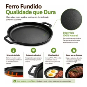 Frigideira De Ferro Fundido 28cm Para Bifes E Grelhados - Imagem 7