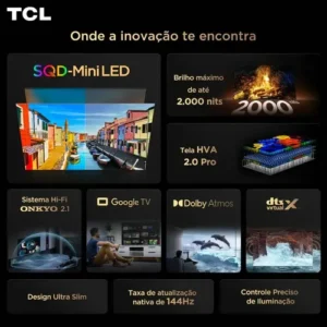 Smart TV TCL 85 Polegadas QLED 4K P8L WiFi Bluetooth Google TV HDR10+ 144 Hz VRR 85P8L - Imagem 5