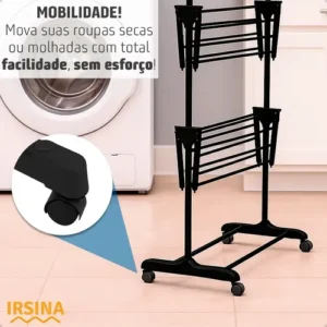 Varal Dobrável De Chão 3 Andares De Roupas Grande Com Rodinha Aba Lateral Retrátil Para Cabide Irsina - Imagem 4