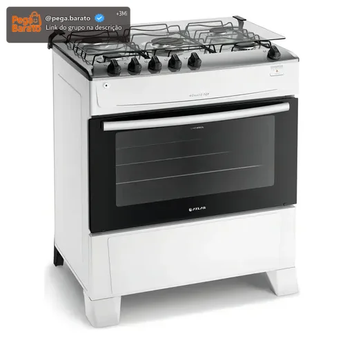 Fogão 5 Bocas Branco A Gás Com Mesa Inox Atlas Mônaco Top