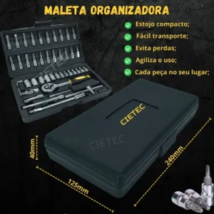 Jogo Chaves Combinadas Kit Ferramentas Soquete Catraca Chave De Boca Combinada 58 Peças Crv Cietec - Imagem 9