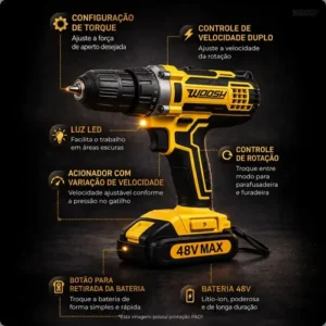 Parafusadeira Furadeira Impacto Sem Fio 2 Baterias Recarregável 48v Bivolt Velocidade Ajustavel Com Travas Mandril Resistente - Imagem 4