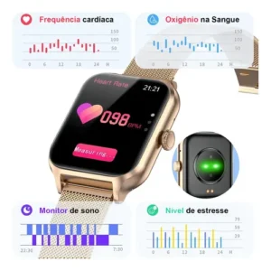 Smartwatch Mertto Dourado com Tela de 1.83" e Duas Pulseiras - Imagem 6
