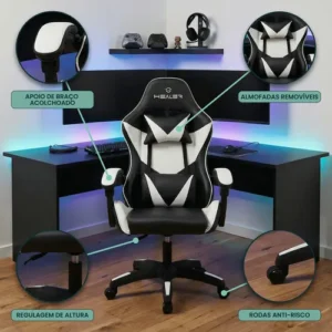 Cadeira Gamer Lancer Preta e Branca Healer - Imagem 8