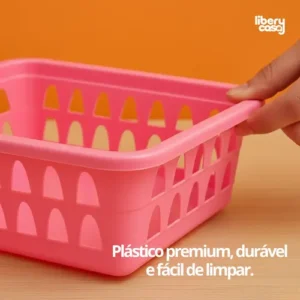 Kit 10 Cestos Organizador De Plástico Rosa Multiuso Gaveta - Imagem 4