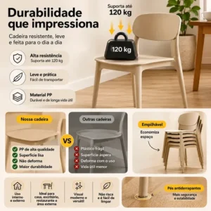 Kit 4 Cadeiras Sala Jantar Pretas Empilháveis Modernas - Imagem 11