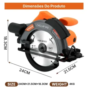 Serra Circular Elétrica 185mm 1650w Com Guia Laser Aitoolzo Laranja - Imagem 7