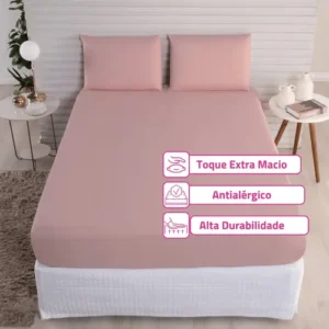 Kit Jogo Lençol Casal Elástico E Fronhas 3pçs 400 Fios Hotel - Imagem 6