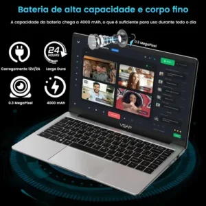 Notebook Intel Celeron, 8 GB de RAM, 256 Gb, SSD, Windows 11, 14 polegadas, prata - Imagem 9