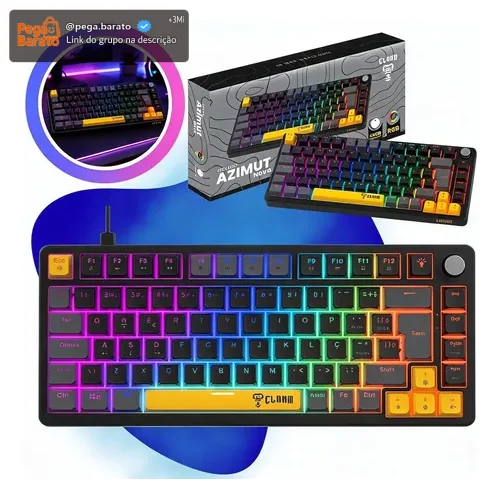 Teclado Mecânico Gamer Pró 75% Azimut Preto Switch Red Knob