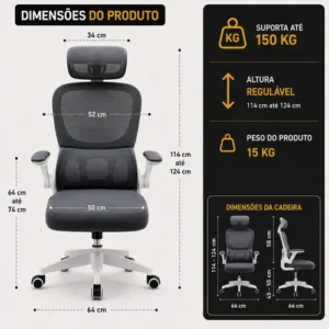 Cadeira Escritório Ergonômica Maat Brand Suporte Lombar Nr17 - Imagem 9