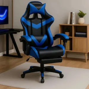 Cadeira Gamer Sweet Studio Ergonômica Reclinável em Couro Sintético Azul com Apoio de Pés - Imagem 12