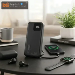 Power Bank 10000mAh Carregador Portátil Turbo 22,5W PD USB-C Carga Rápida 4 Portas Display Digital Bateria Externa Cabo Incluído Proteção Sobrecarga Universal Android iOS Brasiliana Tech - Imagem 1