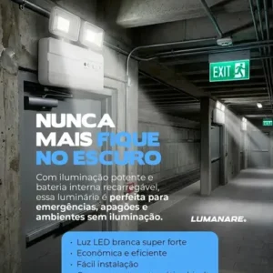 Kit Com 2 Luminária De Emergência Led 2200 Lumens 20W Potente Forte Profissional Recarregável 127/220v Bivolt 6h - Imagem 3