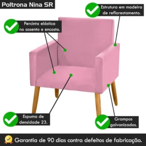 Poltrona Nina Para Sala Decorativa Suede Agm Decor - Imagem 3