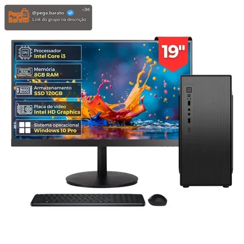 Computador Completo Intel Core i3, 8GB RAM, SSD 120GB, Monitor LED 19" HDMI, Windows 10 Pro - 2Eletro Lite CD2E-LI106