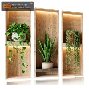 Quadros Decorativos Para Sala Plantas Folhas Estilo Nicho 3d Borda Infinita - Imagem 1