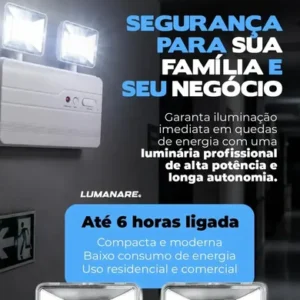 Kit Com 2 Luminária De Emergência Led 2200 Lumens 20W Potente Forte Profissional Recarregável 127/220v Bivolt 6h - Imagem 6