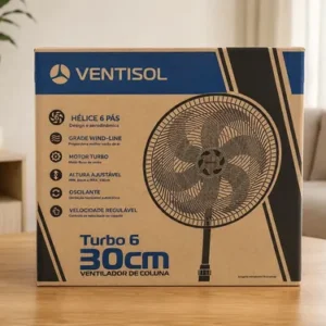 Ventilador Oscilante De Coluna Ventisol 30cm Turbo 6 Pás Preto - Imagem 6