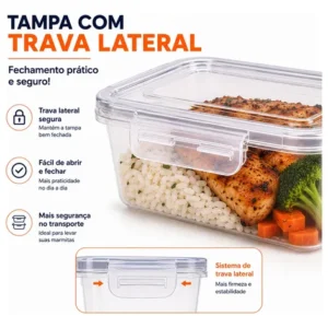 Kit 12 Potes Marmita Com Trava Lateral Freezer Microondas - Imagem 4