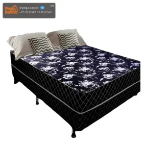 Cama Box Casal Ortopédica Conjugada Tampo Preto Matelassê - Imagem 1