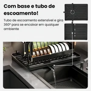 Escorredor de Louças 2 Andares Zelvi Aço Carbono Preto para Pratos Copos Talheres Organizador Pia Cozinha - Imagem 8