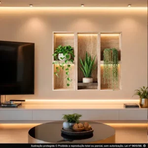 Quadros Decorativos Para Sala Plantas Folhas Estilo Nicho 3d Borda Infinita - Imagem 4