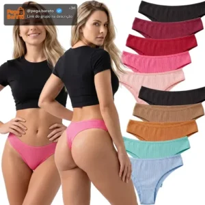 Kit 10 Calcinhas Canelada Tanga Feminina Básica Confortável - Imagem 1